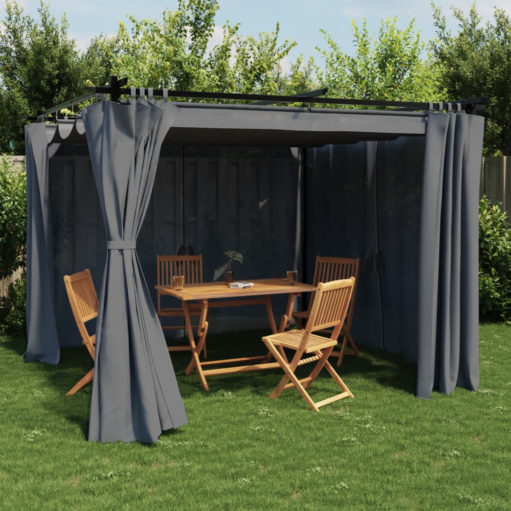 Gazebo with Curtains Anthracite 3x3 m Steel