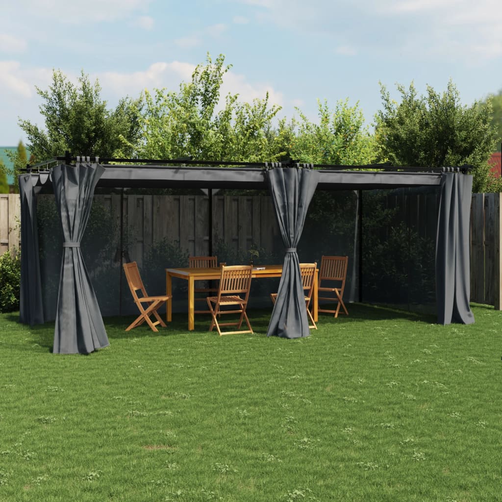 Gazebo with Curtains Anthracite 6x3 m Steel