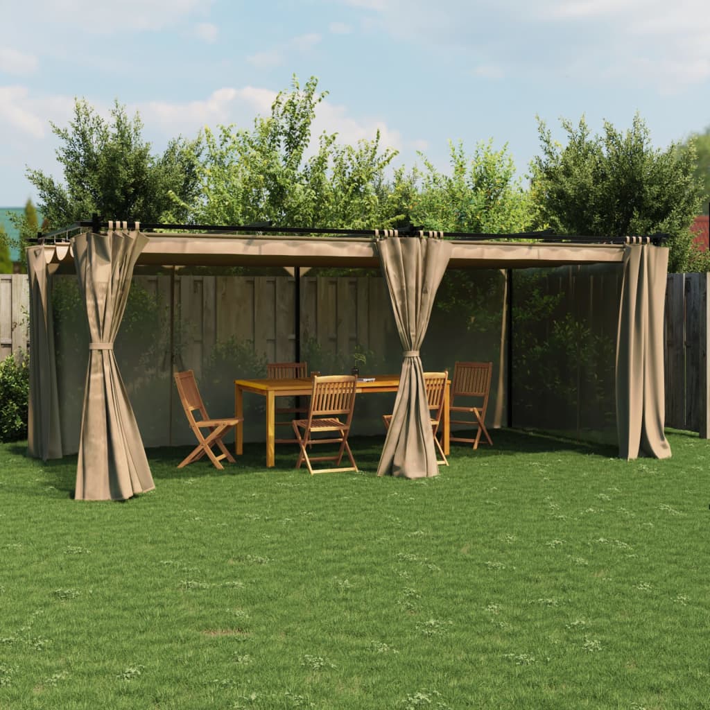 Gazebo with Curtains Taupe 6x3 m Steel