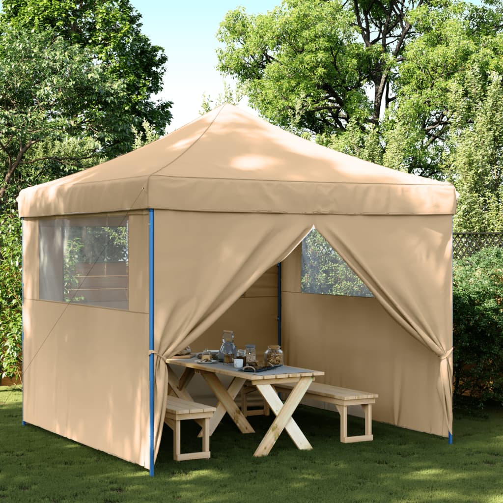 Foldable Party Tent Pop-Up with 4 Sidewalls Beige