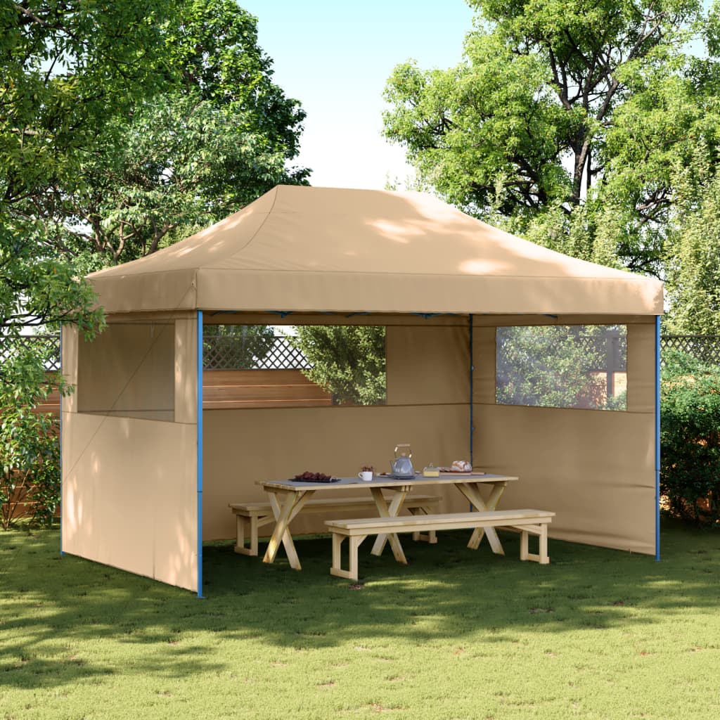 Foldable Party Tent Pop-Up with 3 Sidewalls Beige