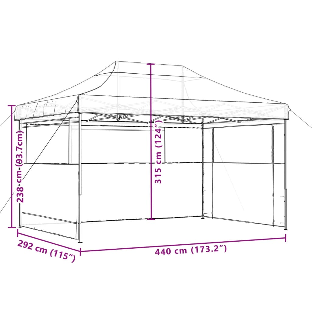 Foldable Party Tent Pop-Up with 3 Sidewalls Orange