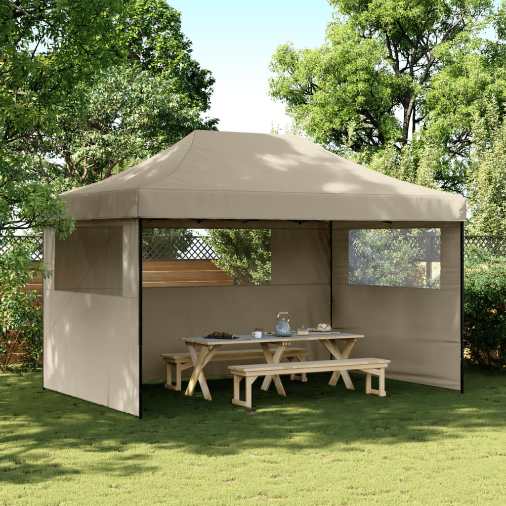 Foldable Party Tent Pop-Up with 3 Sidewalls Taupe