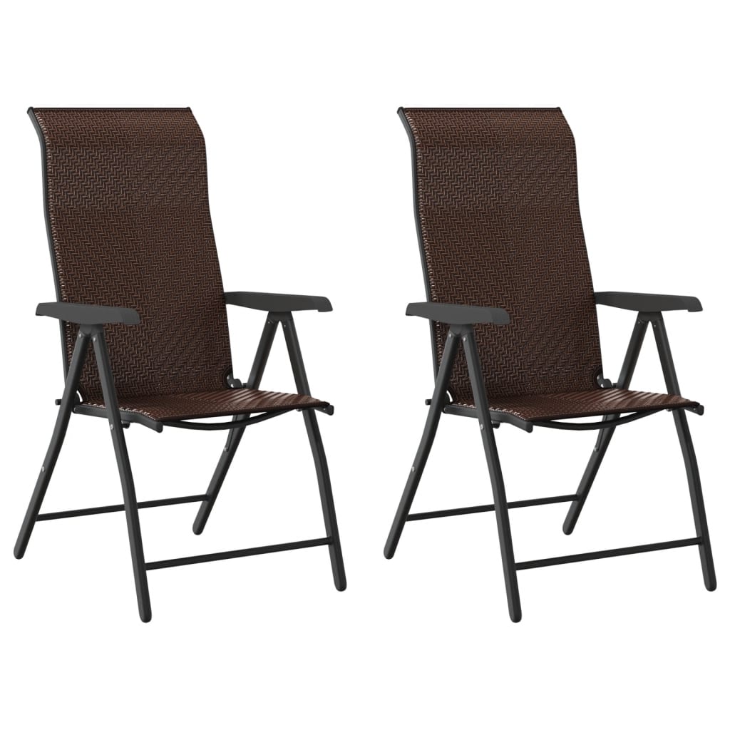 Folding Garden Chairs 2 pcs Brown Poly Rattan