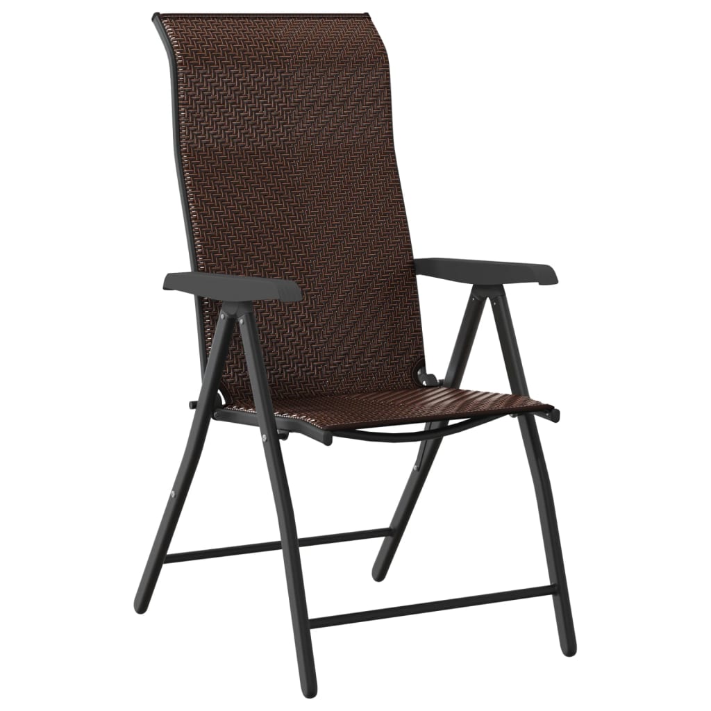 Folding Garden Chairs 2 pcs Brown Poly Rattan