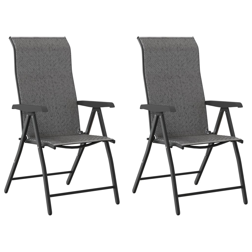 Folding Garden Chairs 2 pcs Grey Poly Rattan