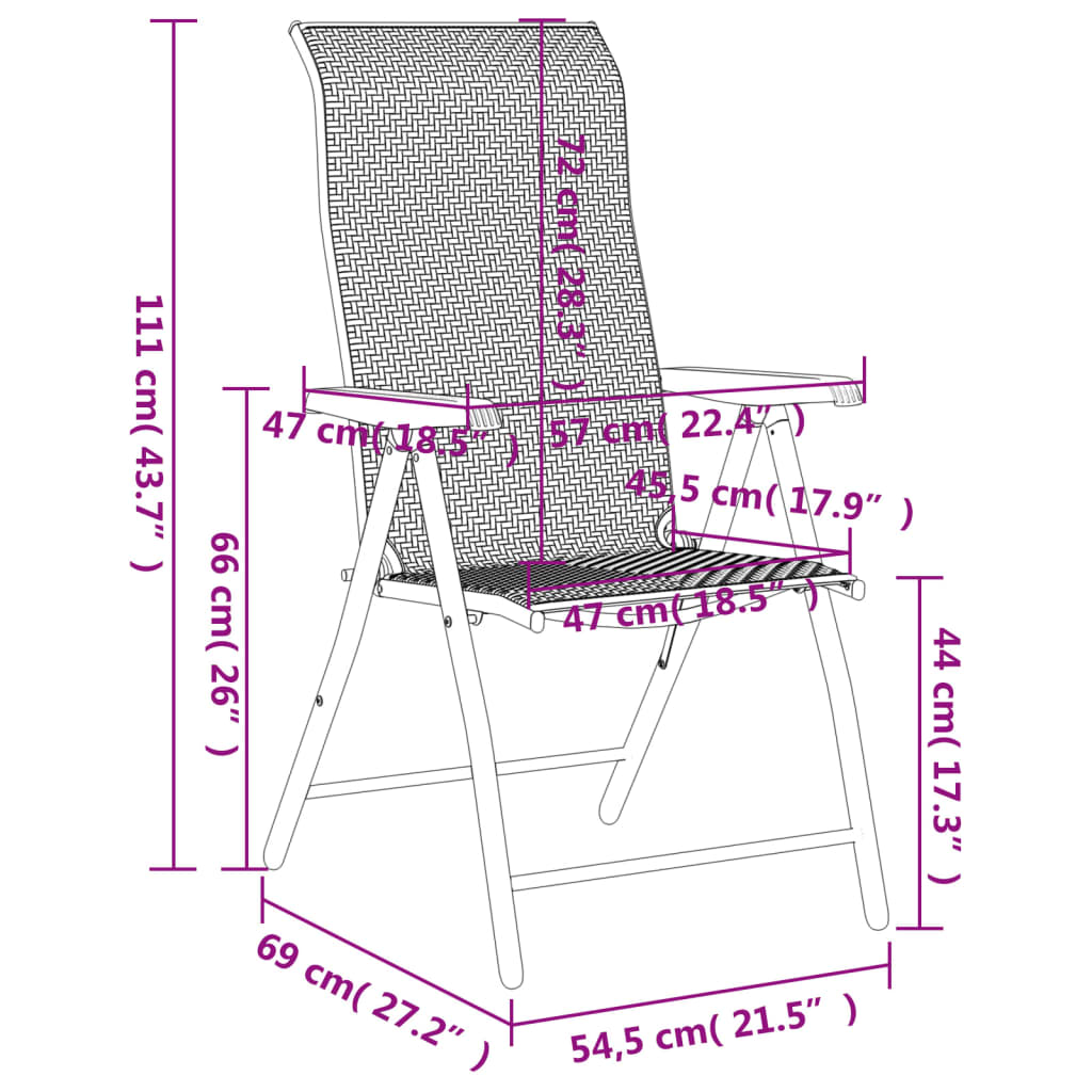 Folding Garden Chairs 2 pcs Grey Poly Rattan