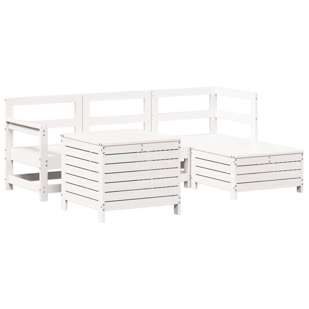 5 Piece Garden Sofa Set White Solid Wood Pine