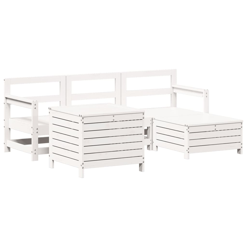 5 Piece Garden Sofa Set White Solid Wood Pine