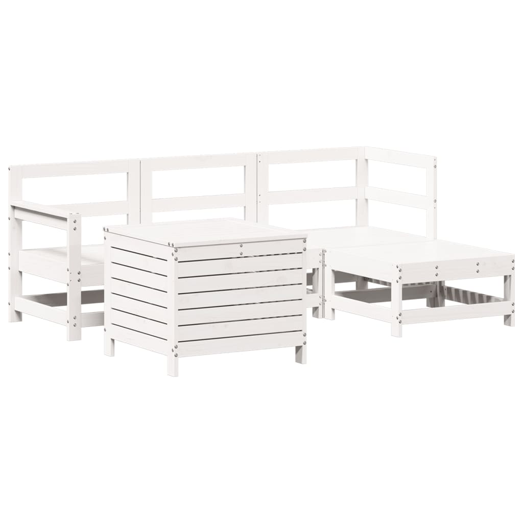 5 Piece Garden Sofa Set White Solid Wood Pine