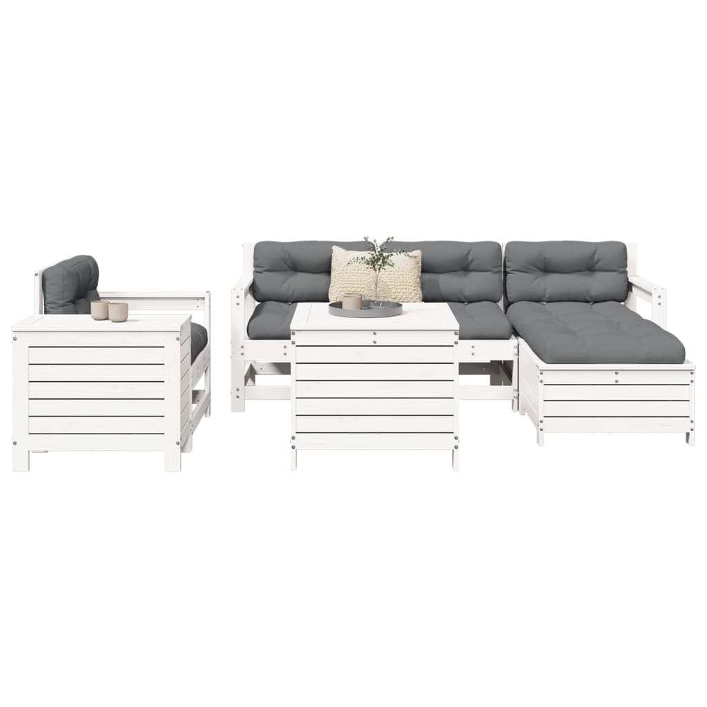 7 Piece Garden Sofa Set White Solid Wood Pine