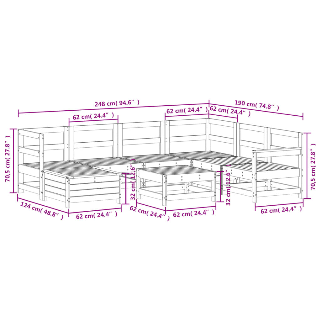 8 Piece Garden Sofa Set Solid Wood Pine