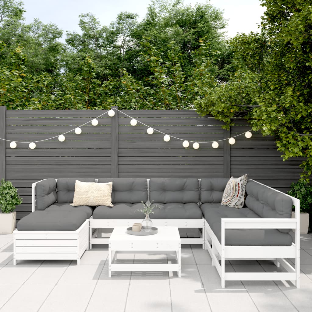 8 Piece Garden Sofa Set White Solid Wood Pine