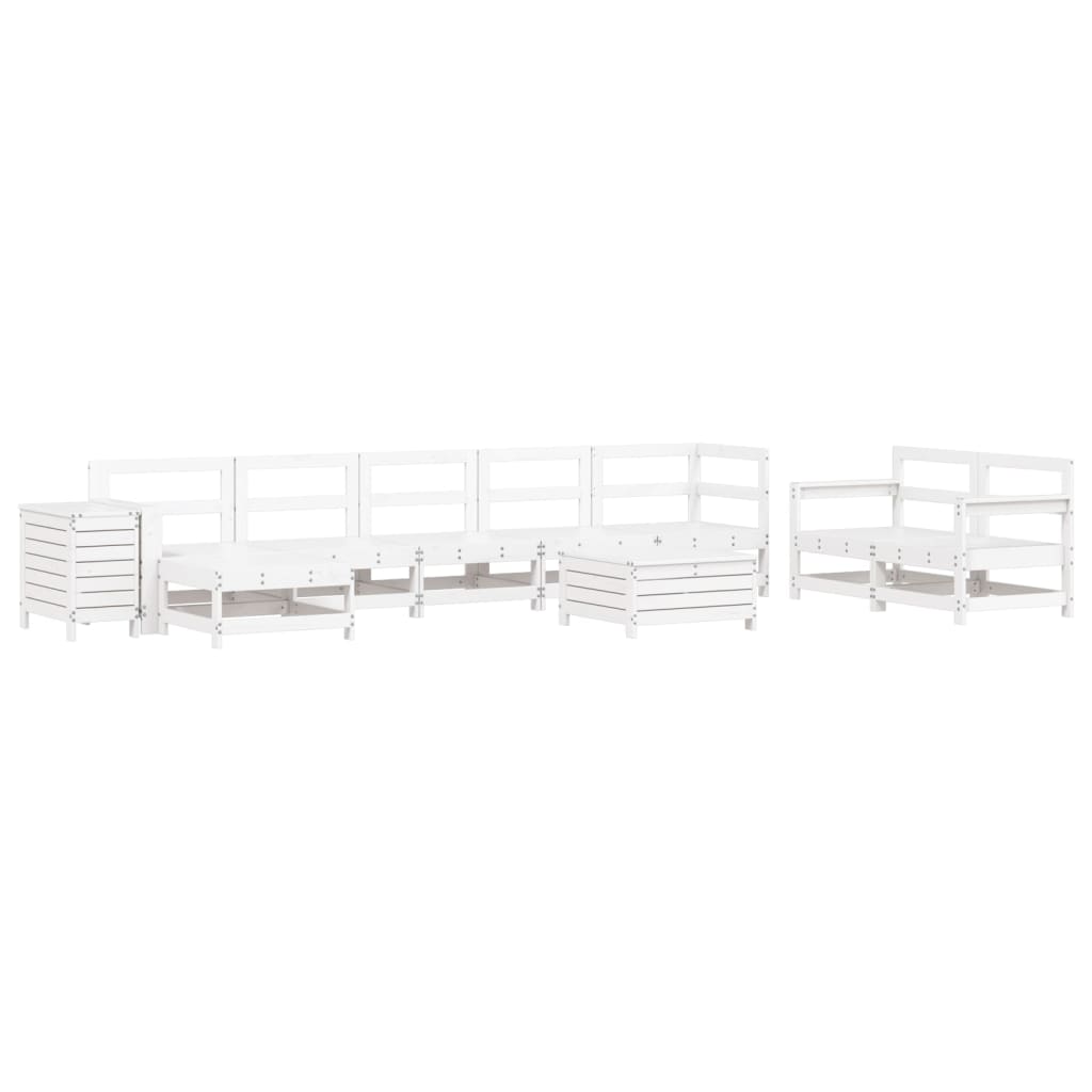 10 Piece Garden Sofa Set White Solid Wood Pine