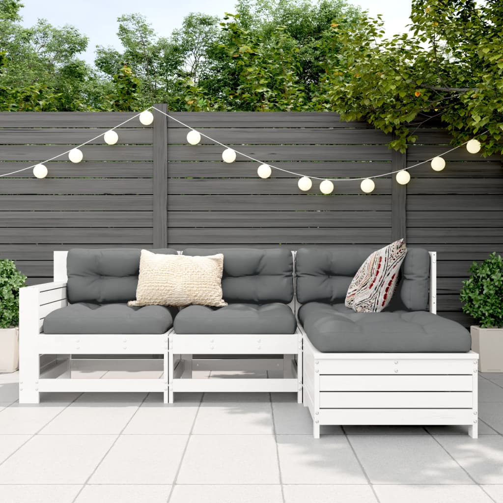 4 Piece Garden Sofa Set White Solid Wood Pine