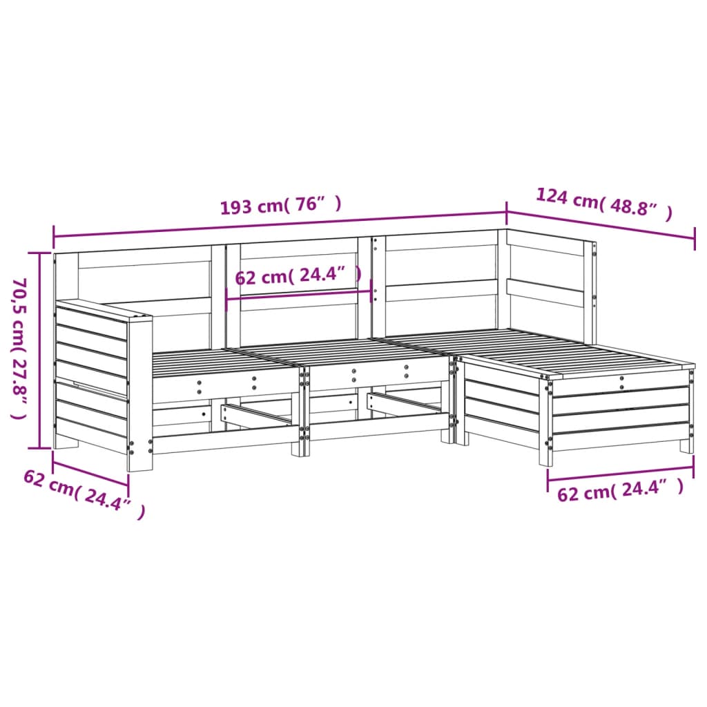 4 Piece Garden Sofa Set White Solid Wood Pine