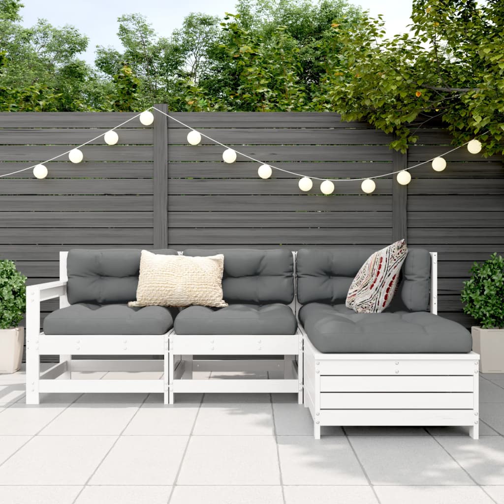 4 Piece Garden Sofa Set White Solid Wood Pine