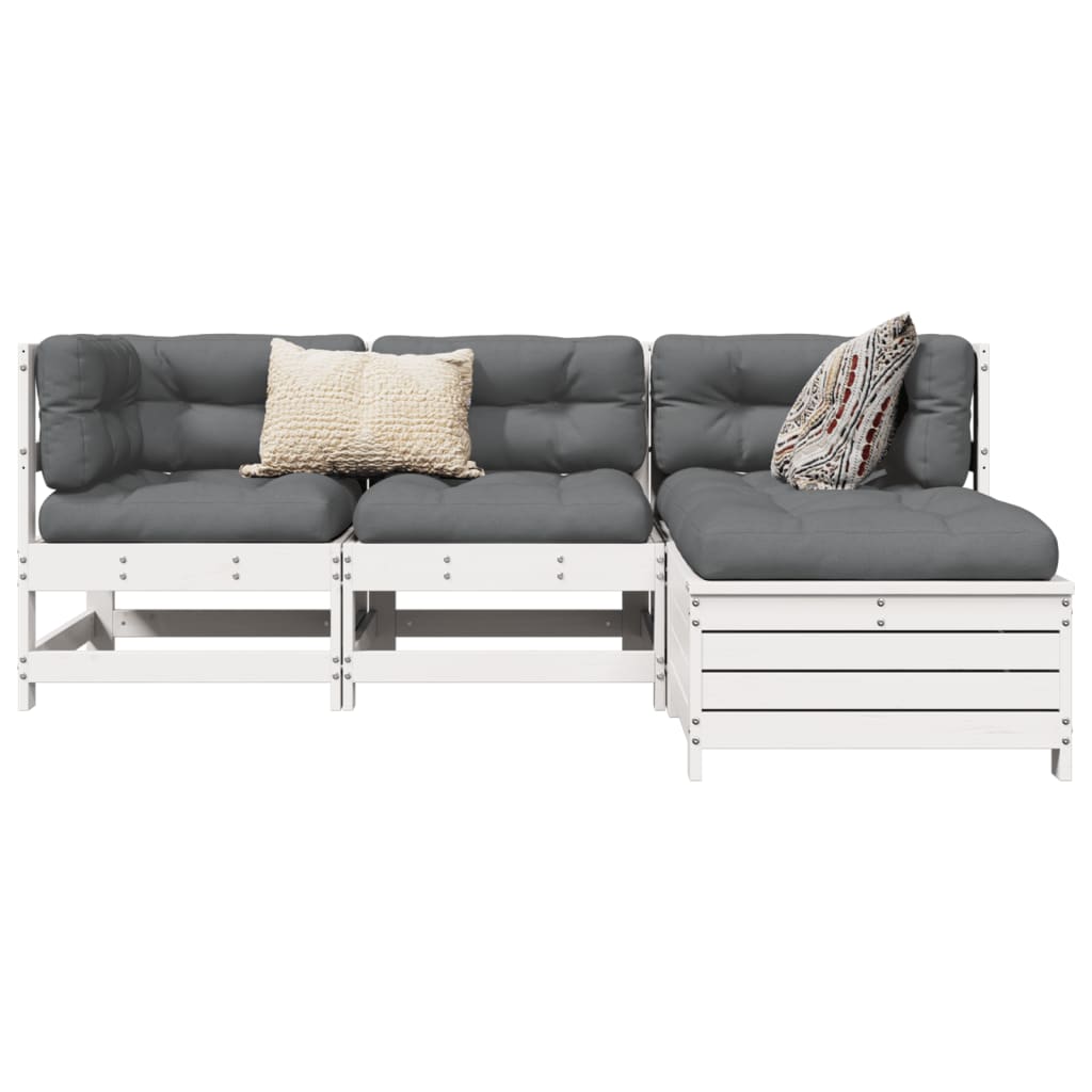 4 Piece Garden Sofa Set White Solid Wood Pine