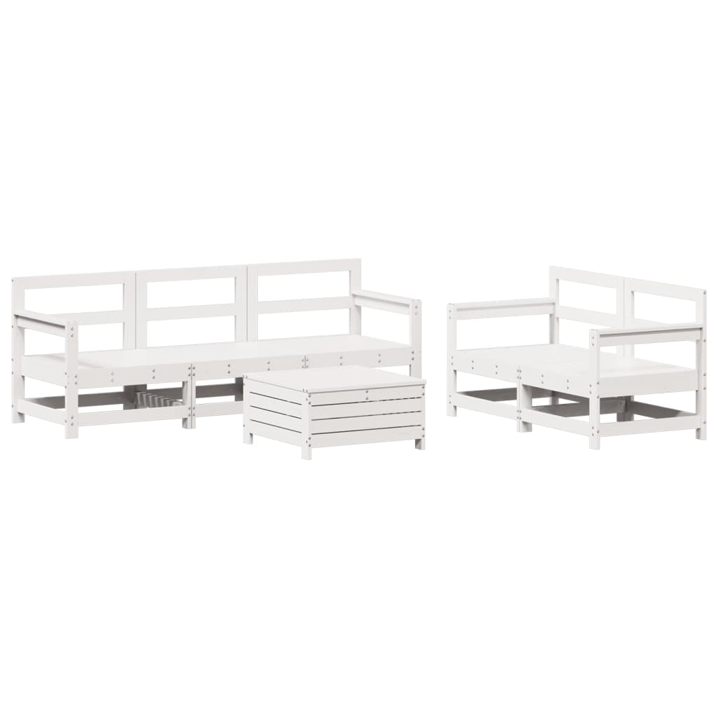 6 Piece Garden Sofa Set White Solid Wood Pine