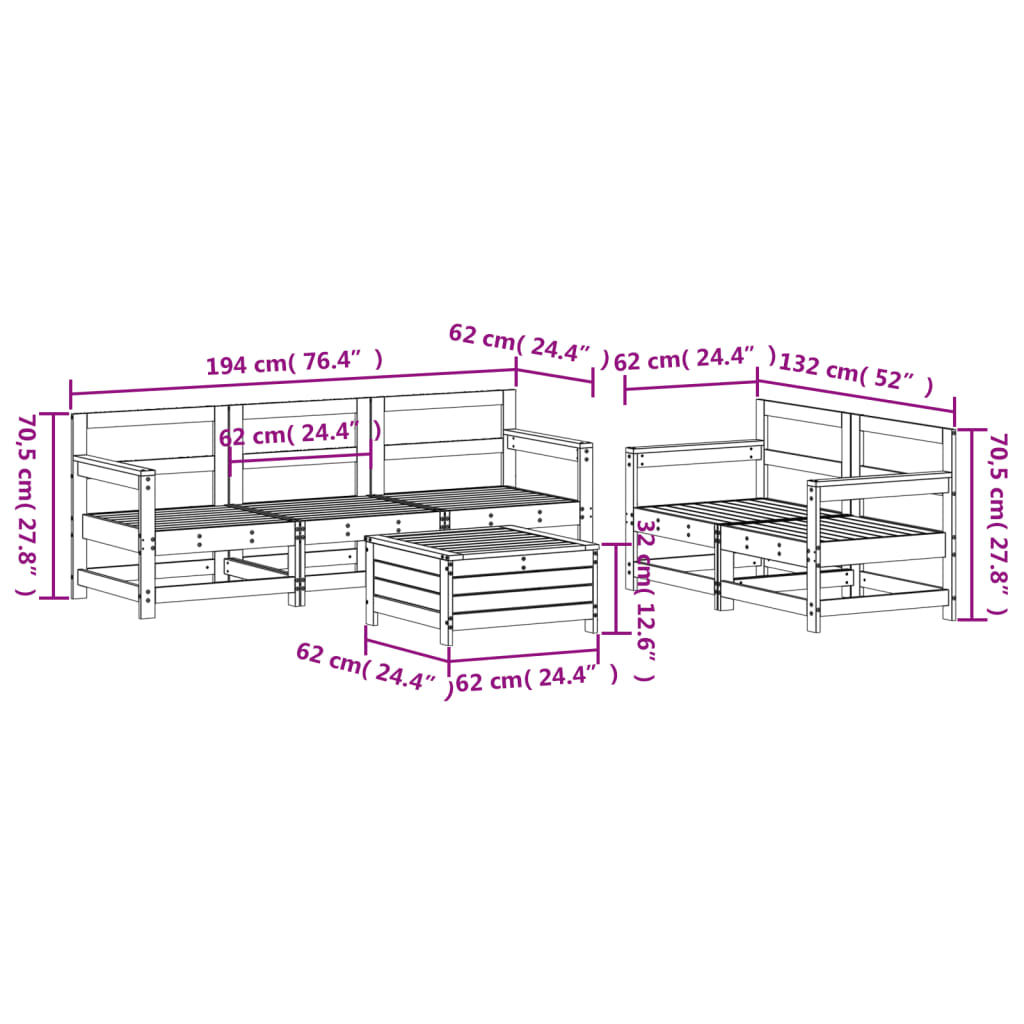 6 Piece Garden Sofa Set Impregnated Wood Pine