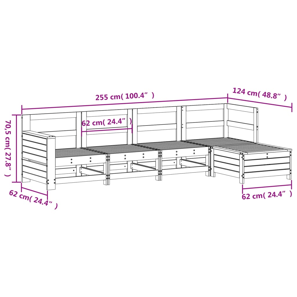 5 Piece Garden Sofa Set White Solid Wood Pine