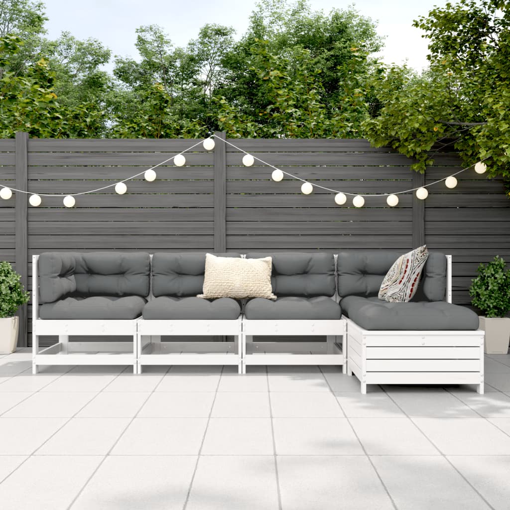 5 Piece Garden Sofa Set White Solid Wood Pine
