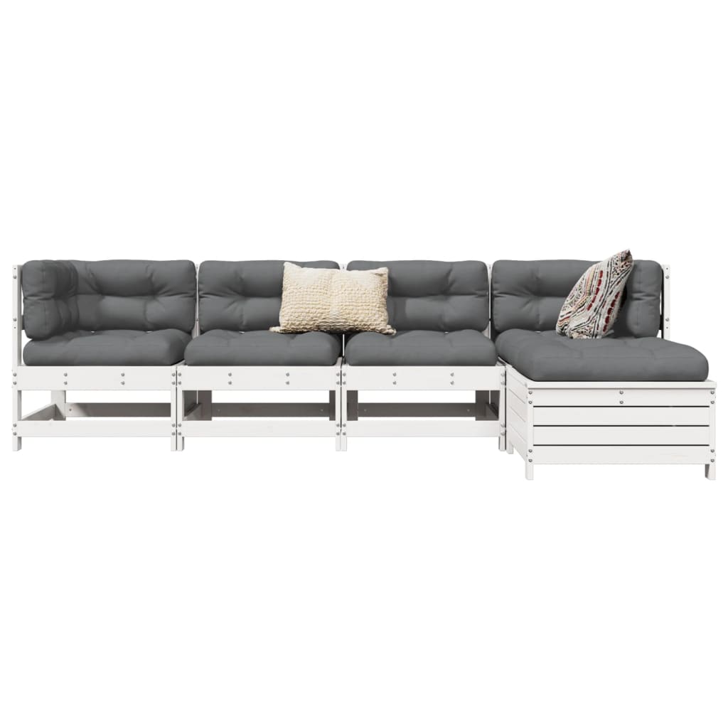 5 Piece Garden Sofa Set White Solid Wood Pine