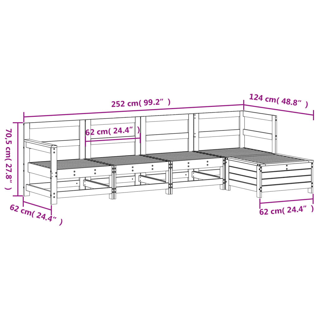 5 Piece Garden Sofa Set Solid Wood Douglas Fir