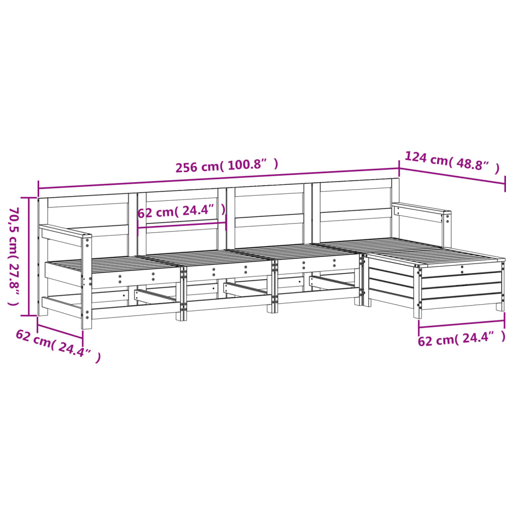 5 Piece Garden Sofa Set Solid Wood Pine