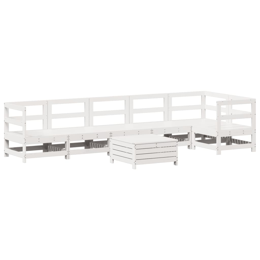 7 Piece Garden Sofa Set White Solid Wood Pine