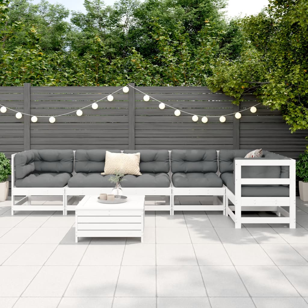 7 Piece Garden Sofa Set White Solid Wood Pine