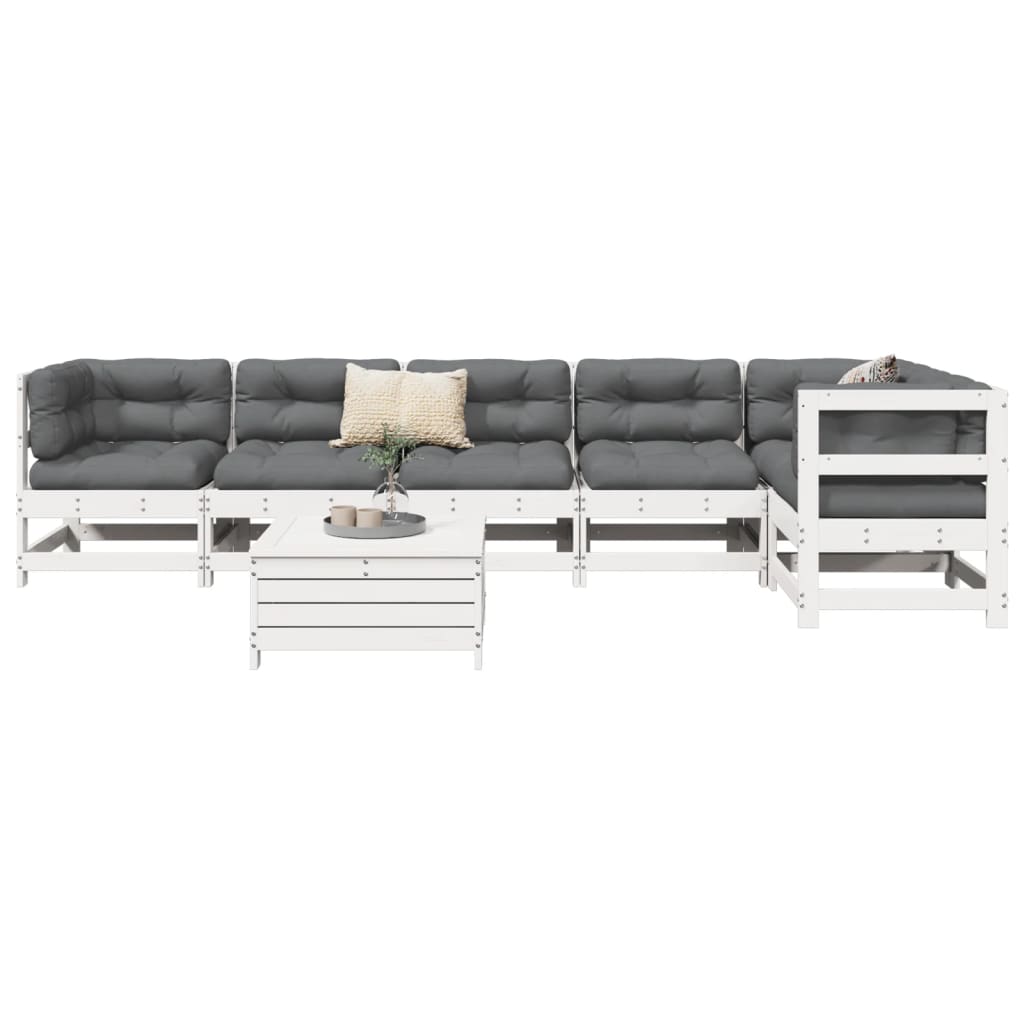 7 Piece Garden Sofa Set White Solid Wood Pine