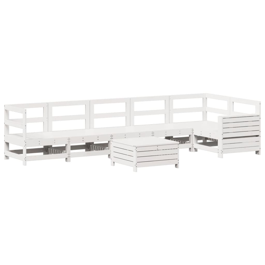 7 Piece Garden Sofa Set White Solid Wood Pine
