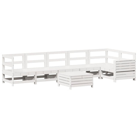 7 Piece Garden Sofa Set White Solid Wood Pine