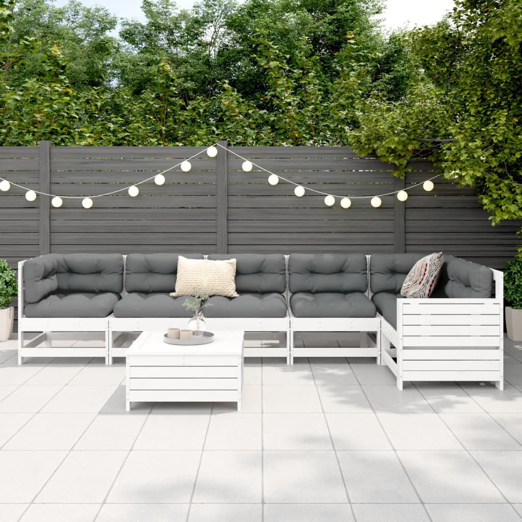 7 Piece Garden Sofa Set White Solid Wood Pine