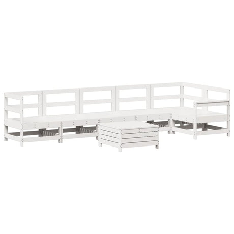 7 Piece Garden Sofa Set White Solid Wood Pine