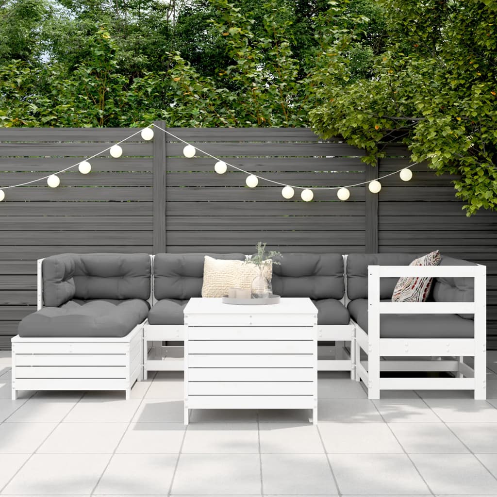 7 Piece Garden Sofa Set White Solid Wood Pine