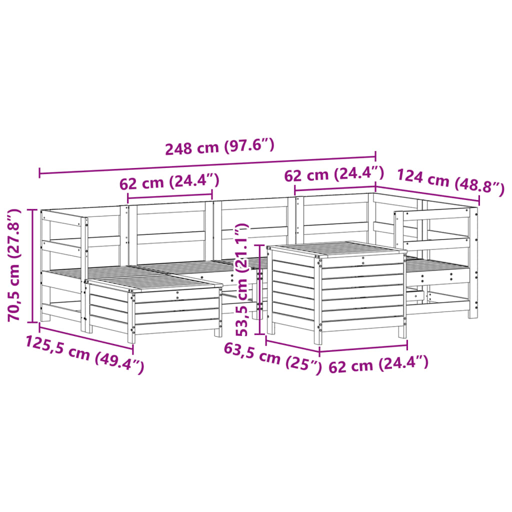 7 Piece Garden Sofa Set White Solid Wood Pine