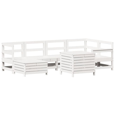 7 Piece Garden Sofa Set White Solid Wood Pine