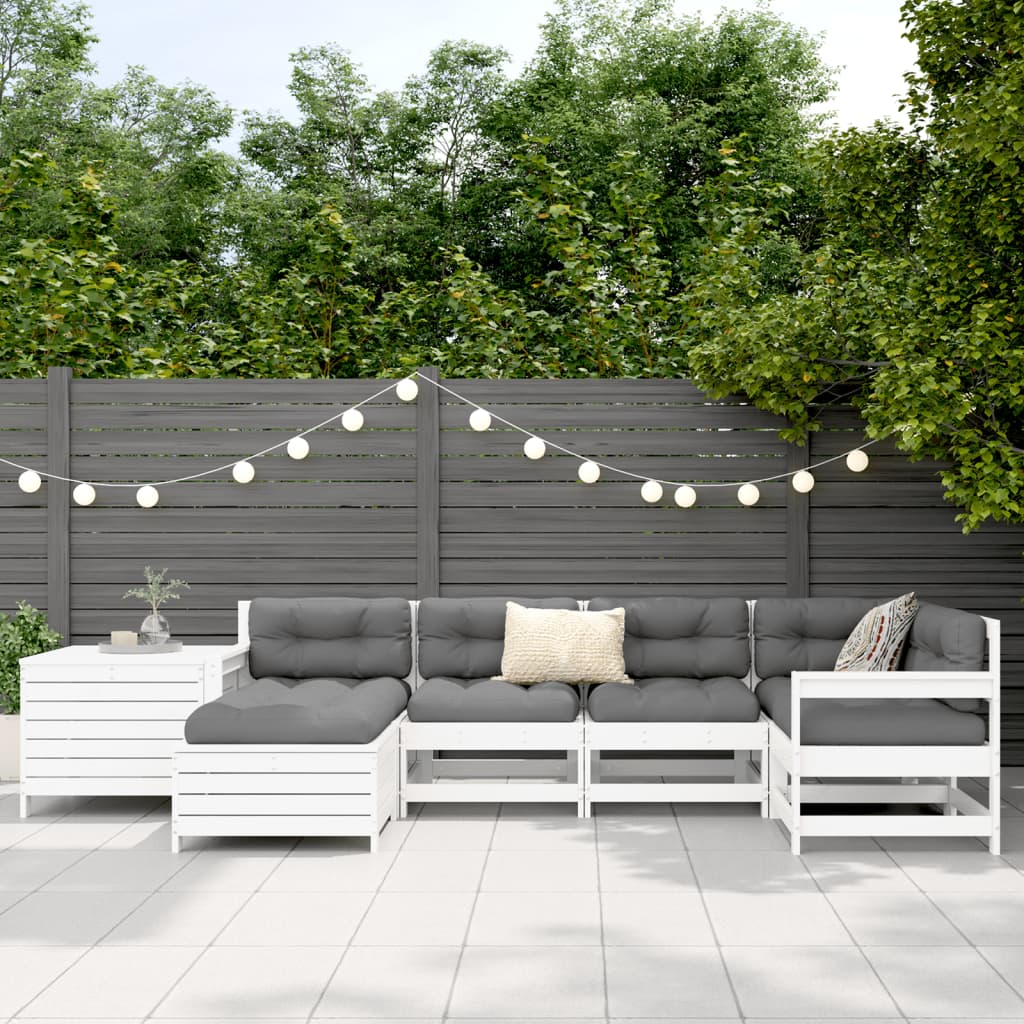 7 Piece Garden Sofa Set White Solid Wood Pine