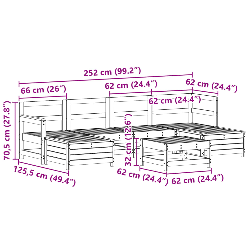 7 Piece Garden Sofa Set White Solid Wood Pine