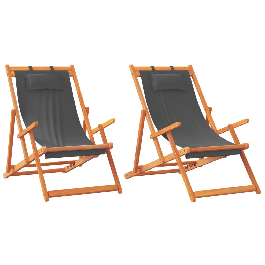 vidaXL Folding Beach Chairs 2 pcs Grey Fabric