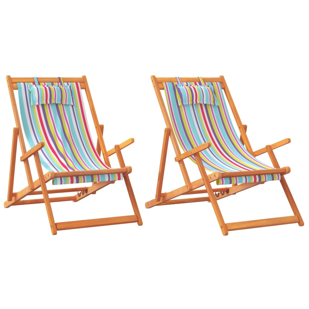 vidaXL Folding Beach Chairs 2 pcs Multicolour Fabric