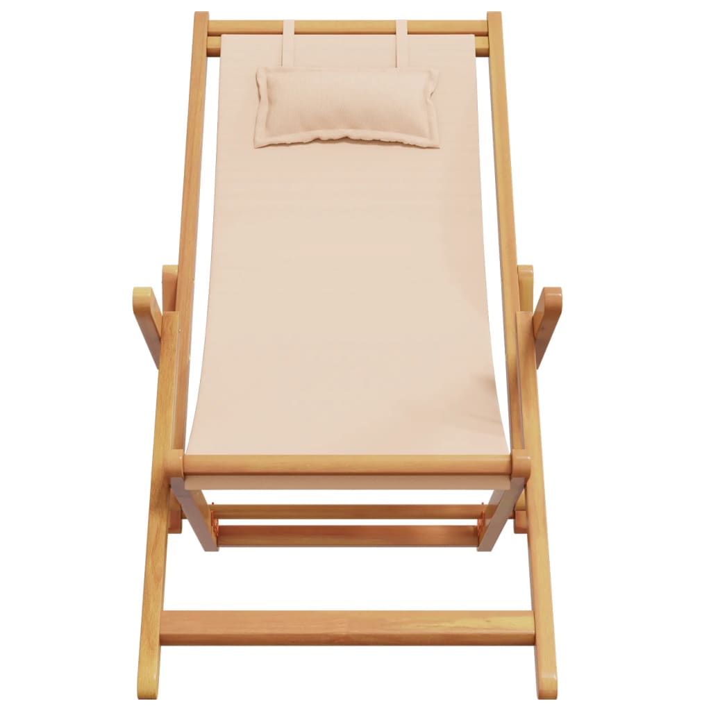 Folding Beach Chairs 2 pcs Beige Fabric and Solid Wood