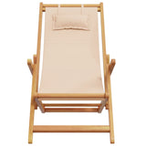 Folding Beach Chairs 2 pcs Beige Fabric and Solid Wood