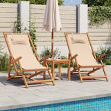 Folding Beach Chairs 2 pcs Beige Fabric and Solid Wood