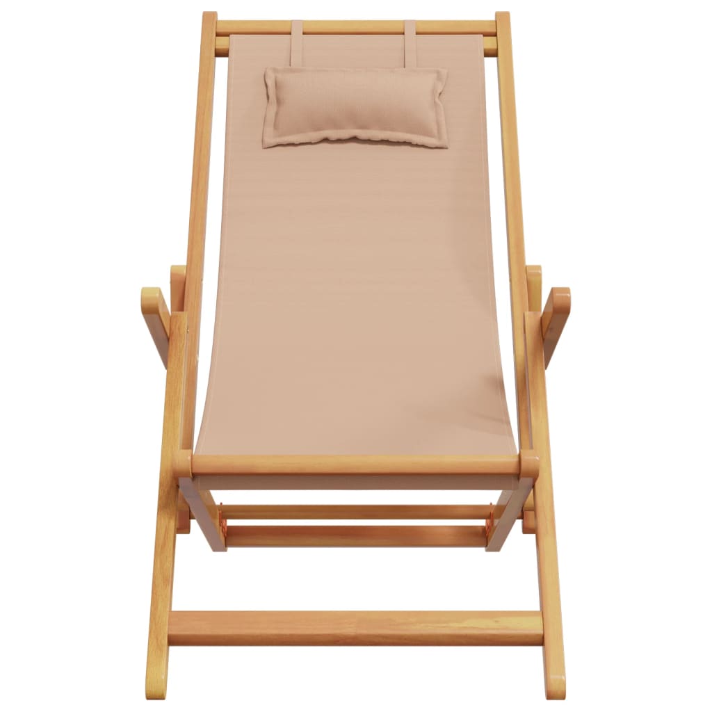 Folding Beach Chairs 2 pcs Taupe Fabric and Solid Wood