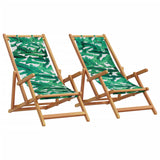 vidaXL Folding Beach Chairs 2 pcs Leaf Pattern Fabric and Solid Wood