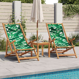 vidaXL Folding Beach Chairs 2 pcs Leaf Pattern Fabric and Solid Wood