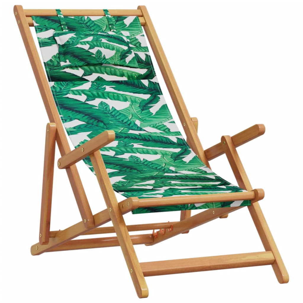 vidaXL Folding Beach Chairs 2 pcs Leaf Pattern Fabric and Solid Wood